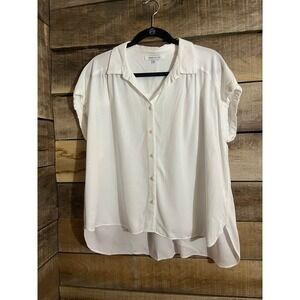 Rose + Olive Womens White Short Sleeve Button Down Blouse High Low Hem XL